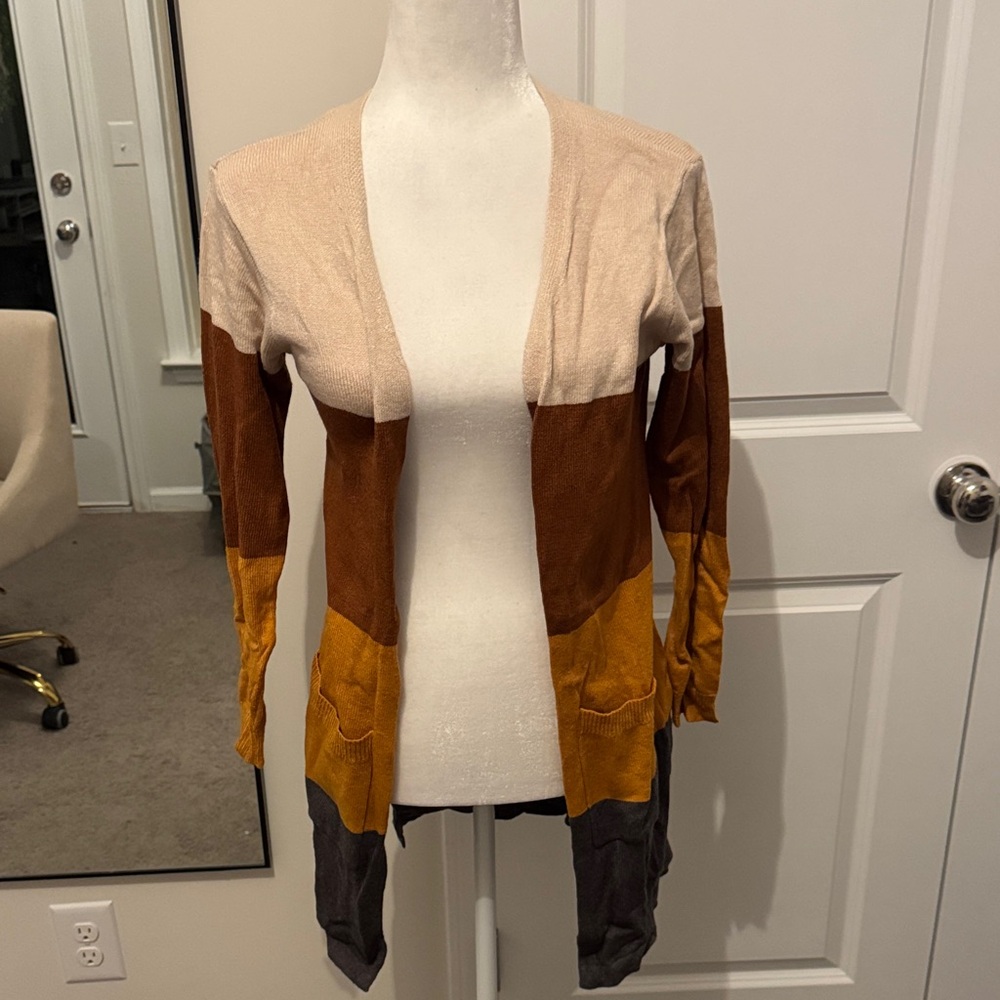 Colorblock Open Front Cardigan